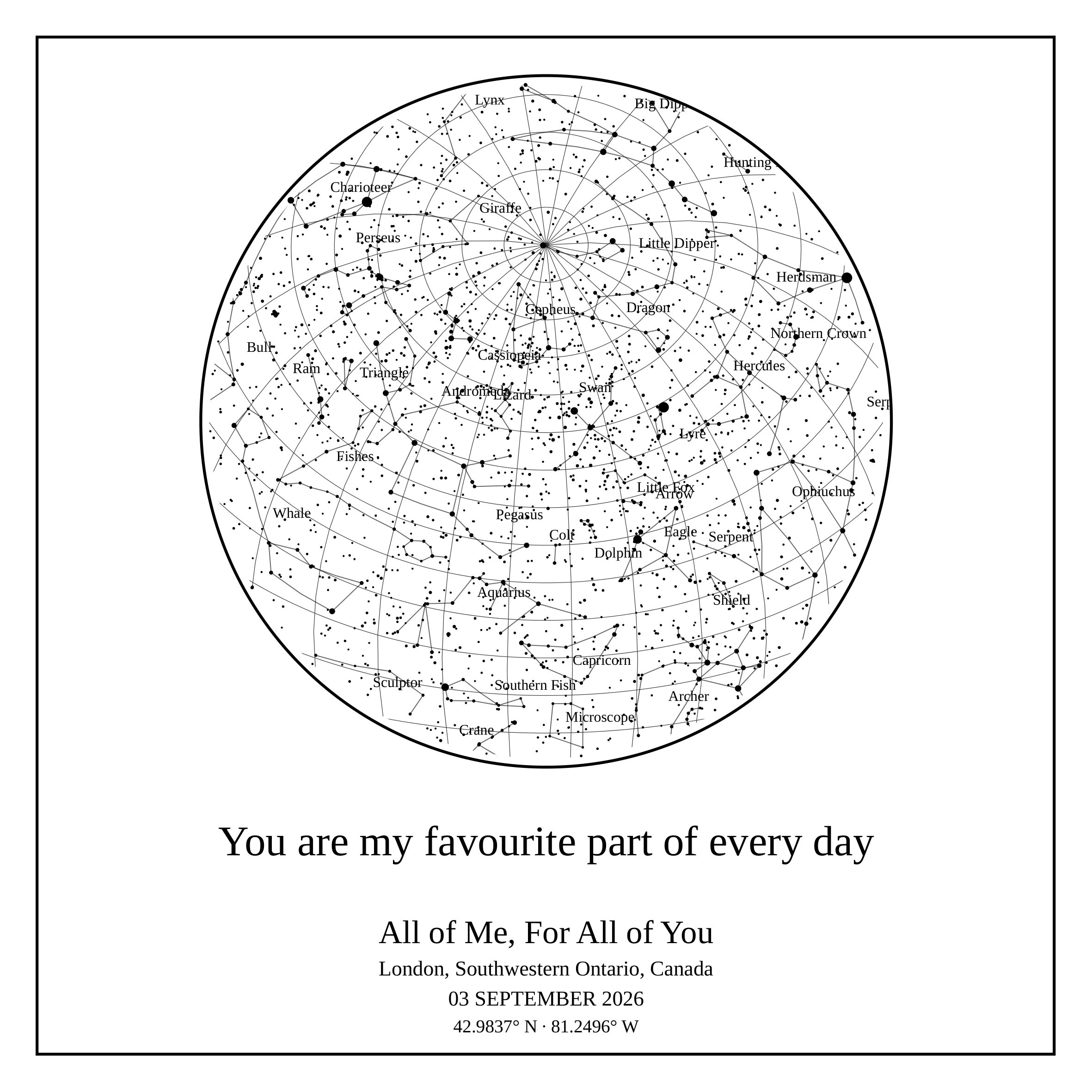 Custom wedding star map with personalized date and location