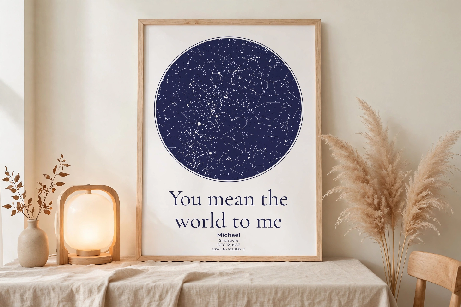 personalized anniversary star map showing a meaningful date and location