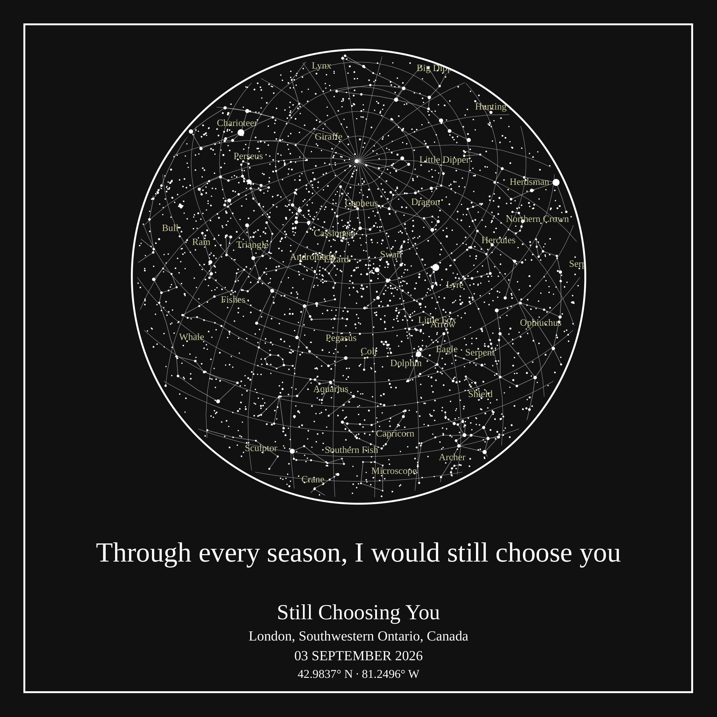 Square personalized night sky map